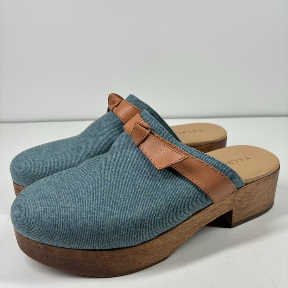 Talbots Winni Women's US 7.5 Denim Clog Mule Platform Wood Block Heel Slip-On